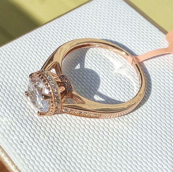 Simulated White Diamond Rose Gold/.925 Ring - Picture 3 of 3